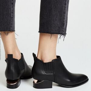 ALEXANDER WANG Kori Black Leather Chrome Cut Ankle Boot Size 39.5 EU Size 9.5 US